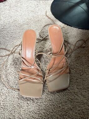 ASOS Nude Lace-Up Square-Toe Heeled Sandals